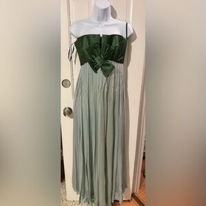 Vintage Pleated Light Sage Maxi Skirt with Dark Green Bow